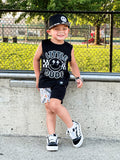 Kids checkered snapback hat with embroidered smiley in white
