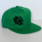Kids snapback hat with embroidered T-Rex scratching design - Green
