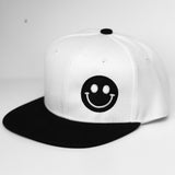 Kids snapback hat with embroidered smiley in black