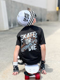 Kids snapback hat with SKATE OR DIE embroidered - White Checker