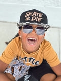Kids snapback hat with SKATE OR DIE embroidered - Black Checker