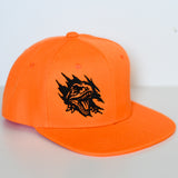 Kids snapback hat with embroidered T-Rex scratching design - Orange