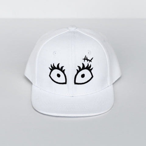 RTS Solid White with Black Sally Eyes Snapback