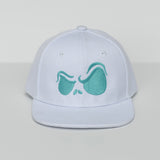 RTS TODDLER Solid White with Teal Jack Eyes Snapback