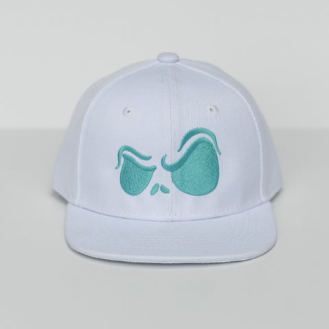 RTS Solid White with Teal Jack Eyes Snapback