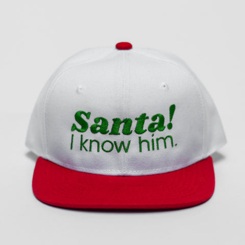 RTS White/Red with Green "Elf" Inspired SANTA! I KNOW HIM. Snapback