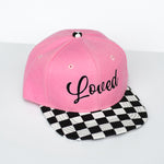 RTS YOUTH Baby Pink/Checker with Black Cursive LOVED Snapback