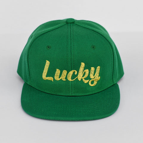 RTS Solid Green with Gold LUCKY Snapback